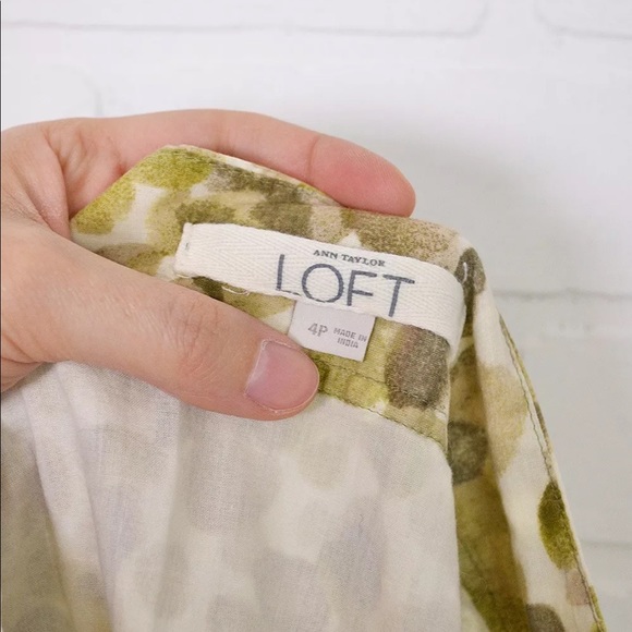 Ann Taylor LOFT Green & Beige Polka Dot Print Pleated Ruffle Mini Skirt 4P PS - Picture 4 of 4